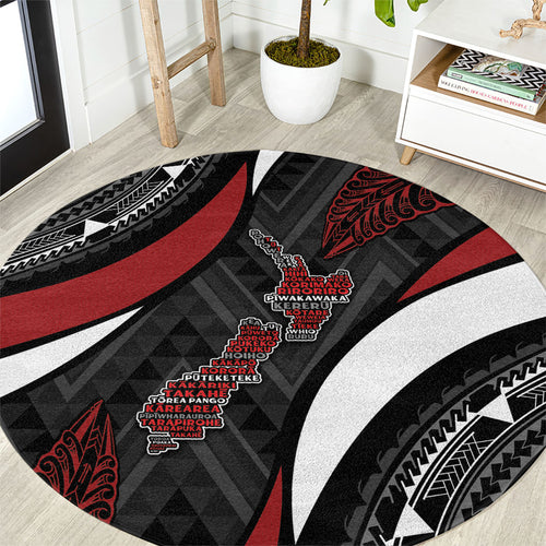 Aotearoa New Zealand Native Birds Map Round Carpet Silver Fern Tribal Pattern