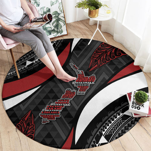 Aotearoa New Zealand Native Birds Map Round Carpet Silver Fern Tribal Pattern