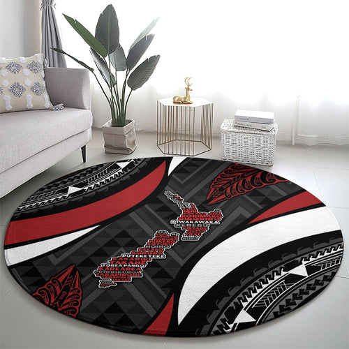 Aotearoa New Zealand Native Birds Map Round Carpet Silver Fern Tribal Pattern