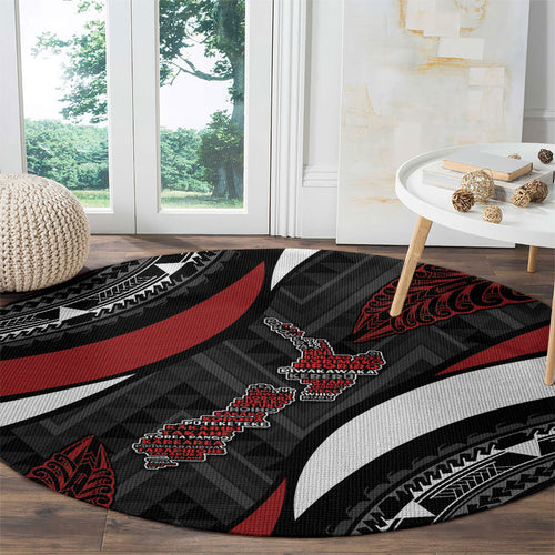 Aotearoa New Zealand Native Birds Map Round Carpet Silver Fern Tribal Pattern