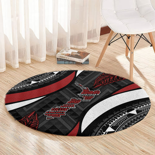 Aotearoa New Zealand Native Birds Map Round Carpet Silver Fern Tribal Pattern