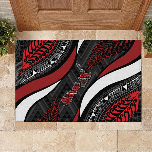 Aotearoa New Zealand Native Birds Map Rubber Doormat Silver Fern Tribal Pattern
