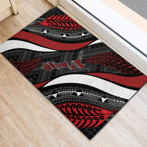 Aotearoa New Zealand Native Birds Map Rubber Doormat Silver Fern Tribal Pattern
