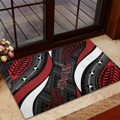 Aotearoa New Zealand Native Birds Map Rubber Doormat Silver Fern Tribal Pattern