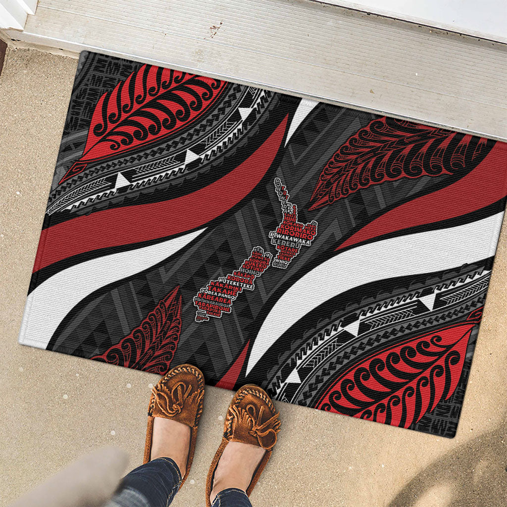 Aotearoa New Zealand Native Birds Map Rubber Doormat Silver Fern Tribal Pattern