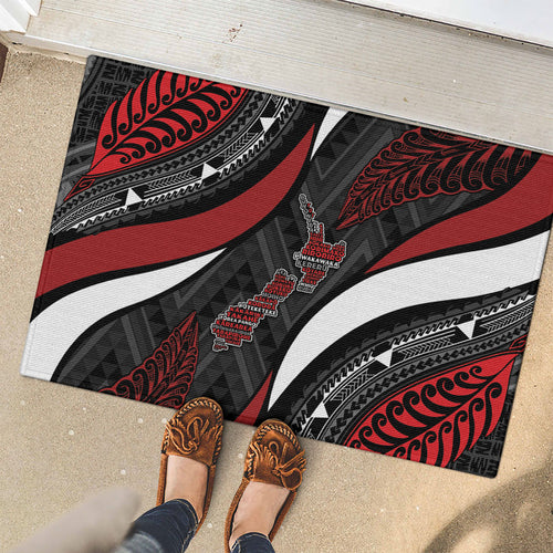 Aotearoa New Zealand Native Birds Map Rubber Doormat Silver Fern Tribal Pattern