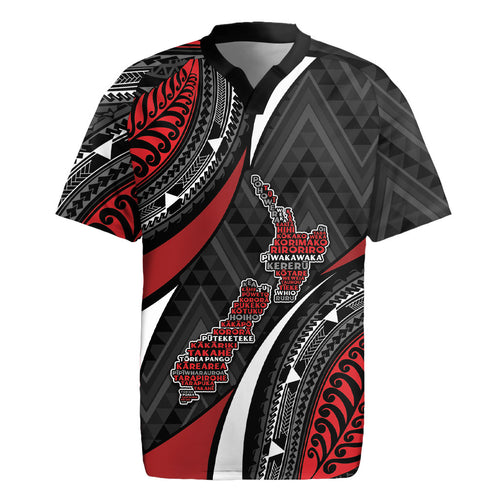 Aotearoa New Zealand Native Birds Map Rugby Jersey Silver Fern Tribal Pattern