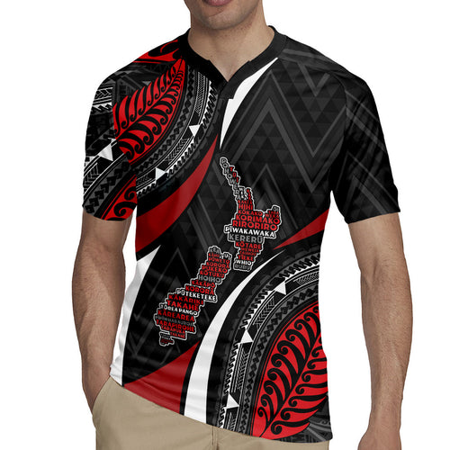 Aotearoa New Zealand Native Birds Map Rugby Jersey Silver Fern Tribal Pattern