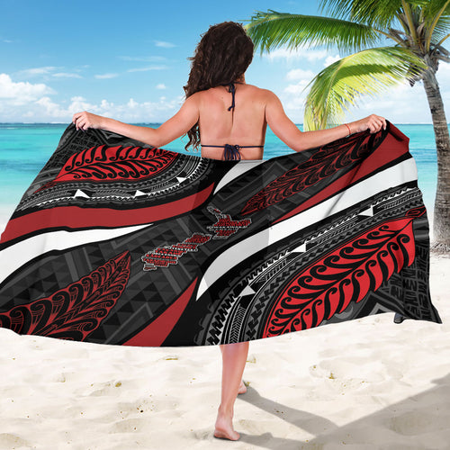 Aotearoa New Zealand Native Birds Map Sarong Silver Fern Tribal Pattern