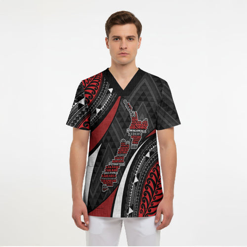 Aotearoa New Zealand Native Birds Map Scrub Top Silver Fern Tribal Pattern