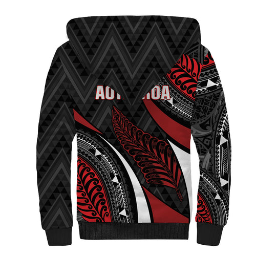 Aotearoa New Zealand Native Birds Map Sherpa Hoodie Silver Fern Tribal Pattern