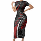 Aotearoa New Zealand Native Birds Map Short Sleeve Bodycon Dress Silver Fern Tribal Pattern