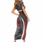 Aotearoa New Zealand Native Birds Map Short Sleeve Bodycon Dress Silver Fern Tribal Pattern