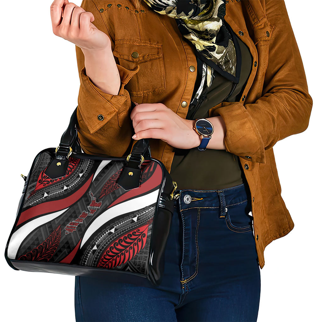 Aotearoa New Zealand Native Birds Map Shoulder Handbag Silver Fern Tribal Pattern
