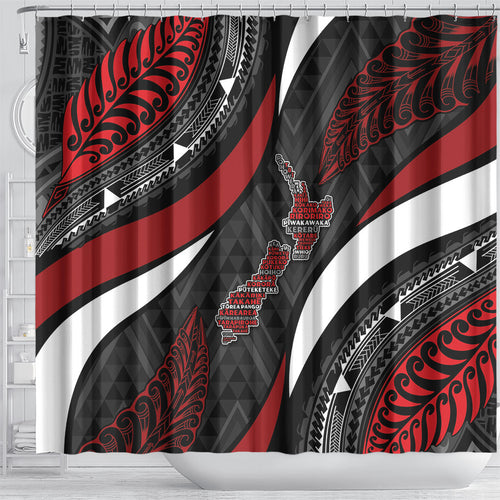 Aotearoa New Zealand Native Birds Map Shower Curtain Silver Fern Tribal Pattern