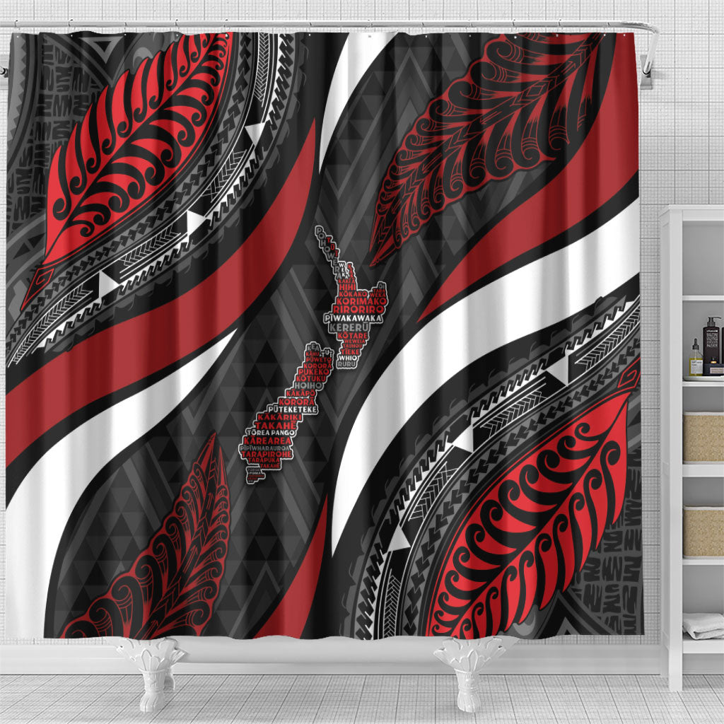 Aotearoa New Zealand Native Birds Map Shower Curtain Silver Fern Tribal Pattern