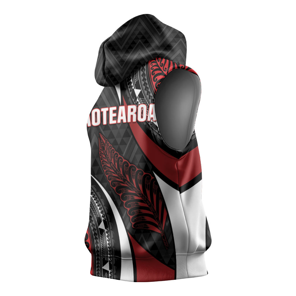 Aotearoa New Zealand Native Birds Map Sleeveless Hoodie Silver Fern Tribal Pattern