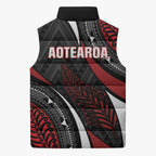 Aotearoa New Zealand Native Birds Map Sleeveless Puffer Jacket Silver Fern Tribal Pattern