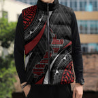 Aotearoa New Zealand Native Birds Map Sleeveless Puffer Jacket Silver Fern Tribal Pattern