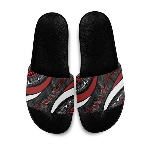 Aotearoa New Zealand Native Birds Map Slide Sandals Silver Fern Tribal Pattern