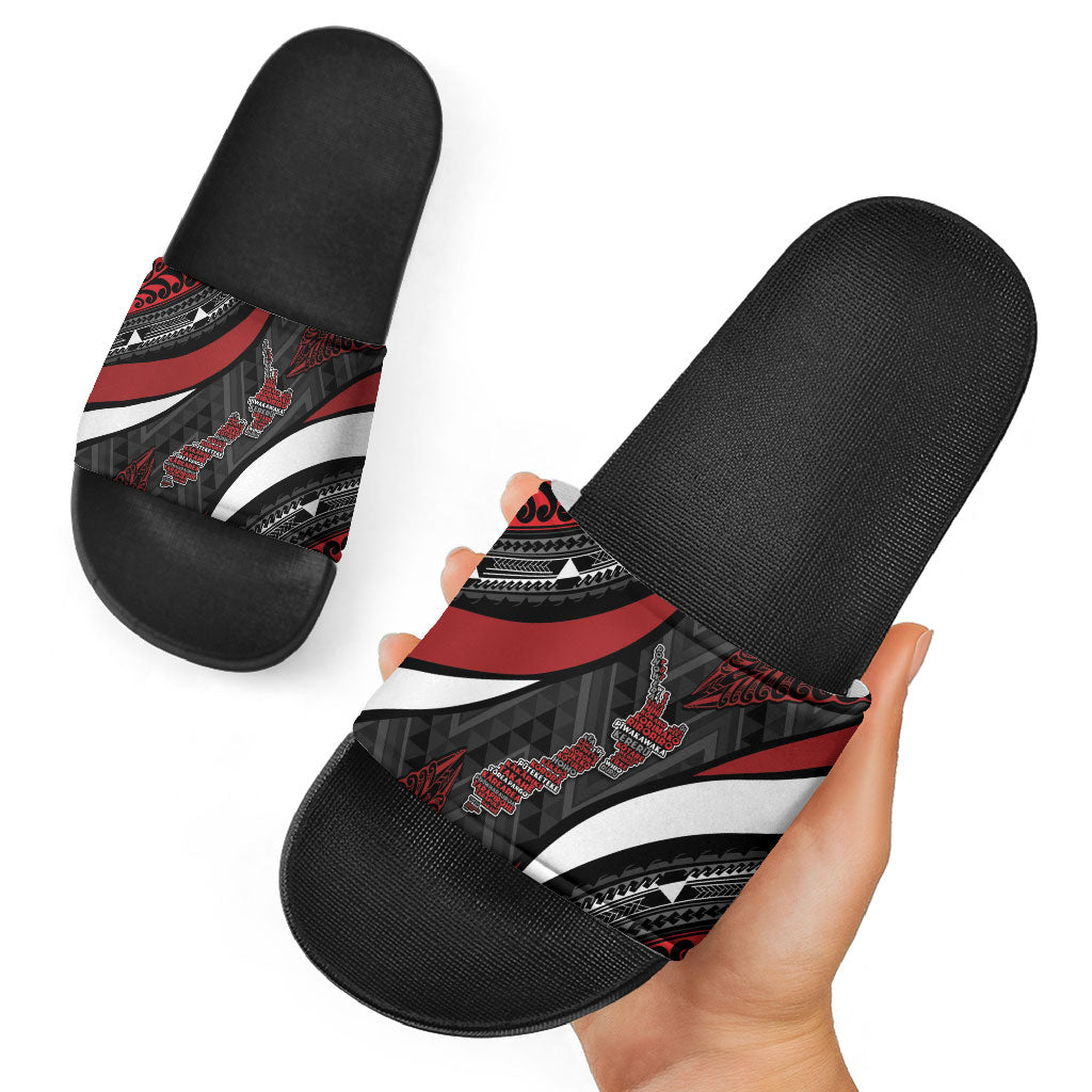 Aotearoa New Zealand Native Birds Map Slide Sandals Silver Fern Tribal Pattern