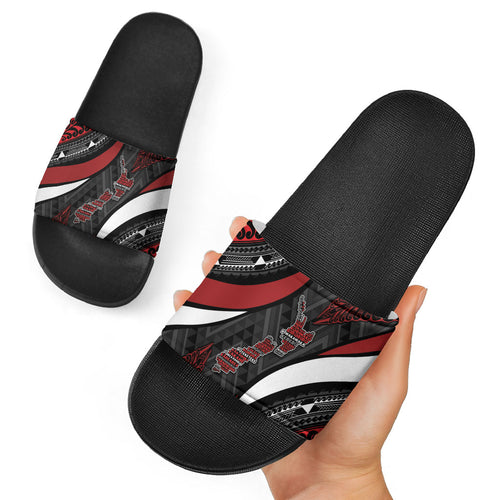 Aotearoa New Zealand Native Birds Map Slide Sandals Silver Fern Tribal Pattern