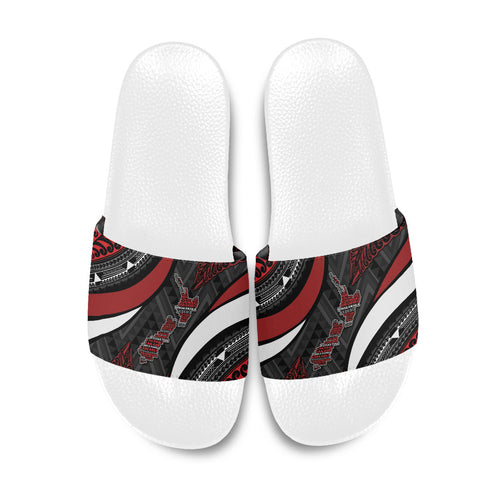 Aotearoa New Zealand Native Birds Map Slide Sandals Silver Fern Tribal Pattern