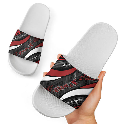 Aotearoa New Zealand Native Birds Map Slide Sandals Silver Fern Tribal Pattern