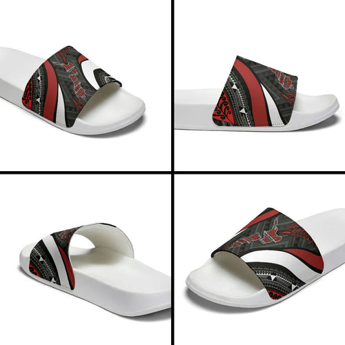 Aotearoa New Zealand Native Birds Map Slide Sandals Silver Fern Tribal Pattern