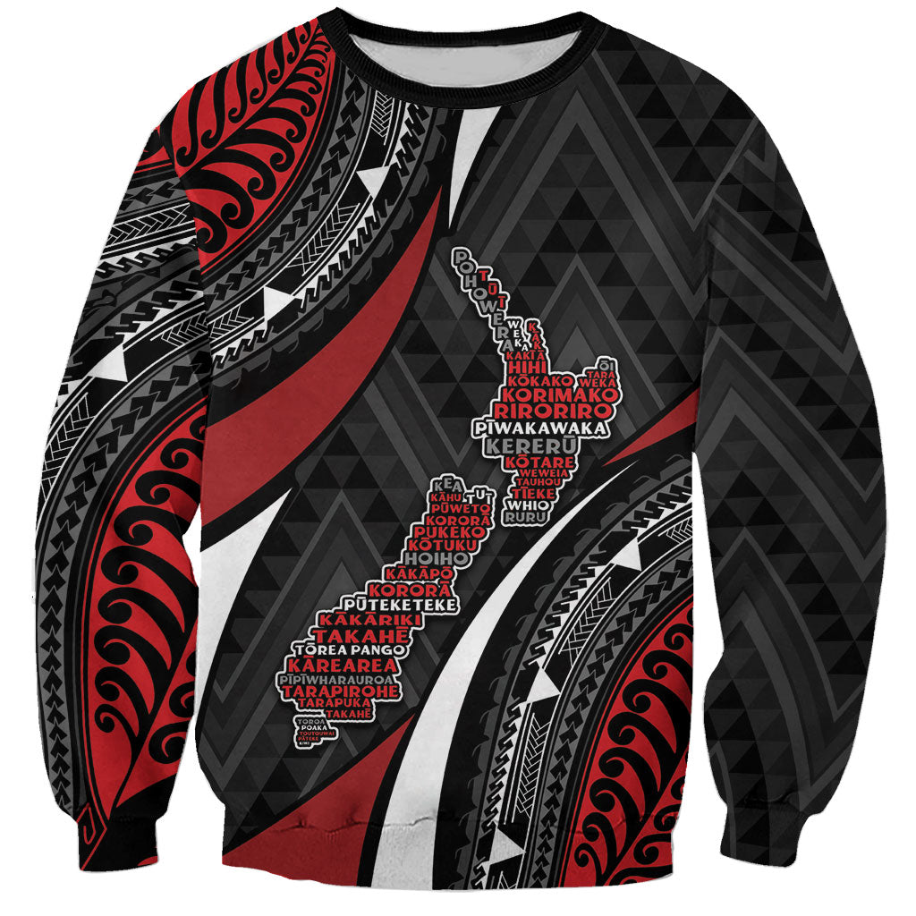 Aotearoa New Zealand Native Birds Map Sweatshirt Silver Fern Tribal Pattern