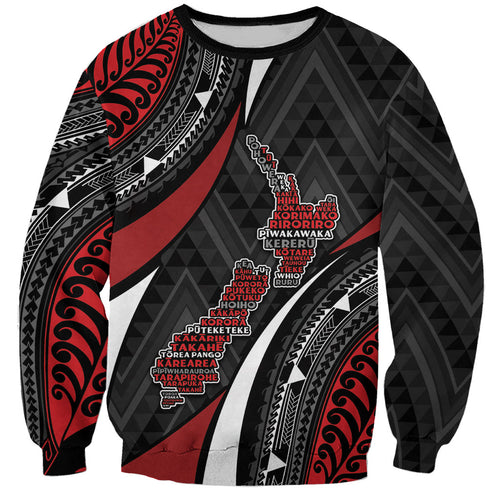 Aotearoa New Zealand Native Birds Map Sweatshirt Silver Fern Tribal Pattern