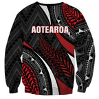 Aotearoa New Zealand Native Birds Map Sweatshirt Silver Fern Tribal Pattern