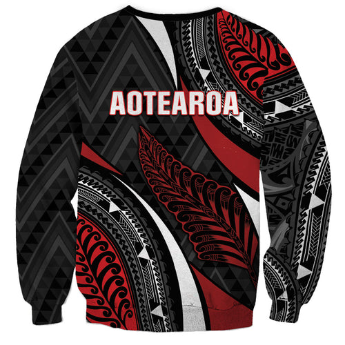 Aotearoa New Zealand Native Birds Map Sweatshirt Silver Fern Tribal Pattern