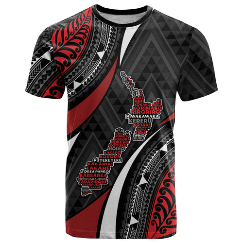 Aotearoa New Zealand Native Birds Map T Shirt Silver Fern Tribal Pattern