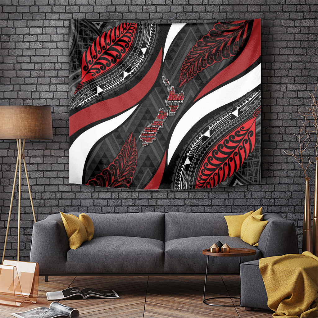 Aotearoa New Zealand Native Birds Map Tapestry Silver Fern Tribal Pattern