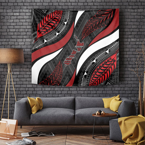 Aotearoa New Zealand Native Birds Map Tapestry Silver Fern Tribal Pattern