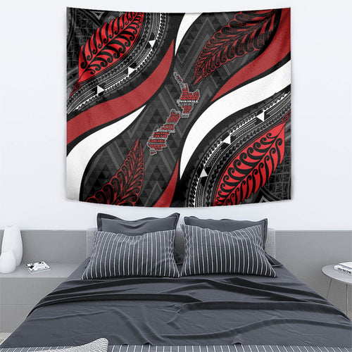 Aotearoa New Zealand Native Birds Map Tapestry Silver Fern Tribal Pattern