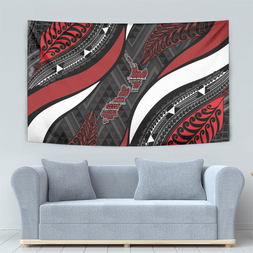 Aotearoa New Zealand Native Birds Map Tapestry Silver Fern Tribal Pattern