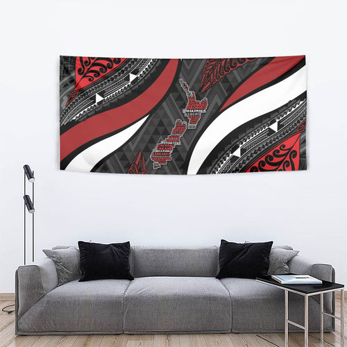 Aotearoa New Zealand Native Birds Map Tapestry Silver Fern Tribal Pattern