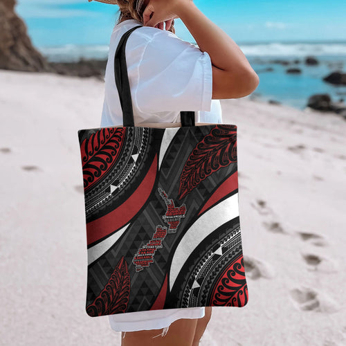 Aotearoa New Zealand Native Birds Map Tote Bag Silver Fern Tribal Pattern