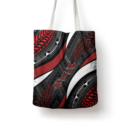 Aotearoa New Zealand Native Birds Map Tote Bag Silver Fern Tribal Pattern