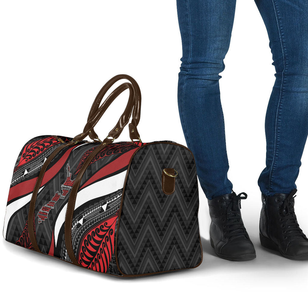 Aotearoa New Zealand Native Birds Map Travel Bag Silver Fern Tribal Pattern