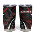 Aotearoa New Zealand Native Birds Map Tumbler Cup Silver Fern Tribal Pattern
