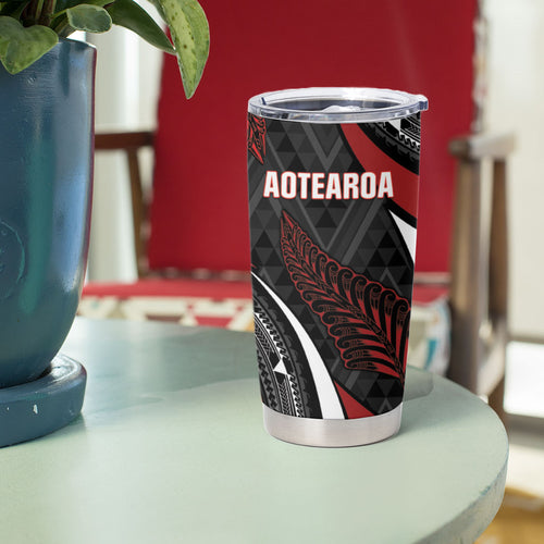 Aotearoa New Zealand Native Birds Map Tumbler Cup Silver Fern Tribal Pattern
