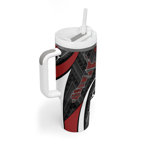Aotearoa New Zealand Native Birds Map Tumbler With Handle Silver Fern Tribal Pattern