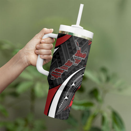 Aotearoa New Zealand Native Birds Map Tumbler With Handle Silver Fern Tribal Pattern