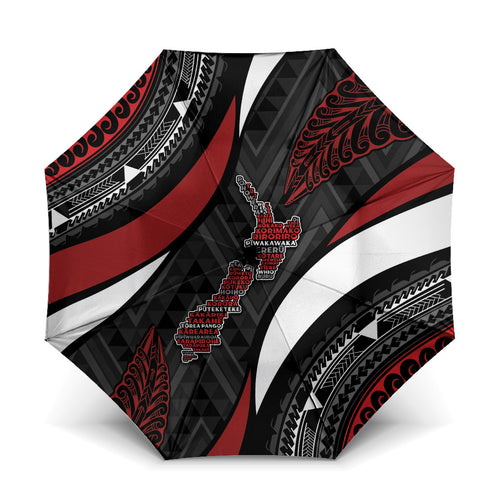 Aotearoa New Zealand Native Birds Map Umbrella Silver Fern Tribal Pattern