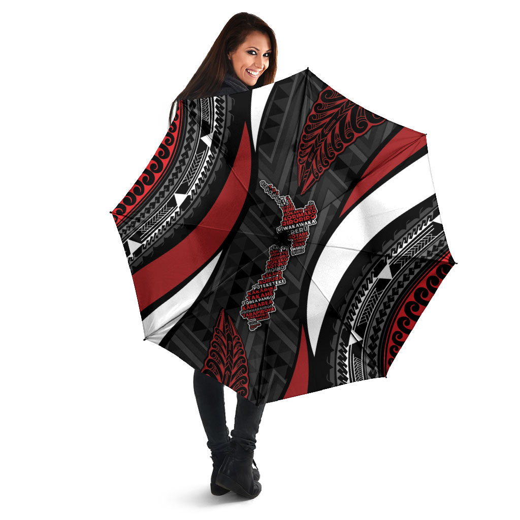 Aotearoa New Zealand Native Birds Map Umbrella Silver Fern Tribal Pattern