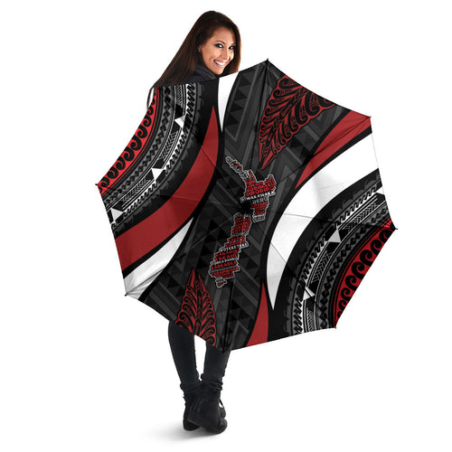 Aotearoa New Zealand Native Birds Map Umbrella Silver Fern Tribal Pattern