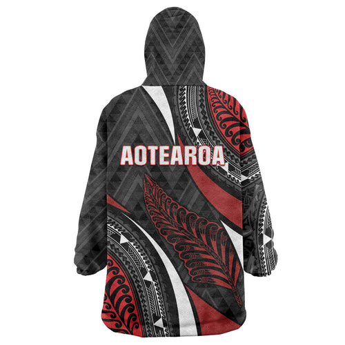 Aotearoa New Zealand Native Birds Map Wearable Blanket Hoodie Silver Fern Tribal Pattern